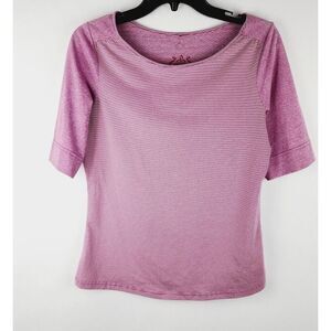 PrAna Short Sleeve Shirt Top Pink Striped Womens Small